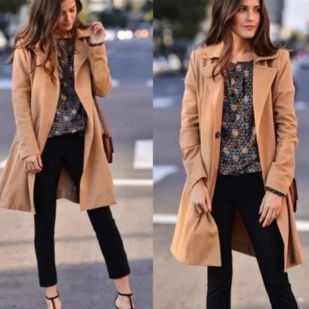 CABI Casablanca Trench Coat Ponte Knit Tan Sz M #3037 EUC